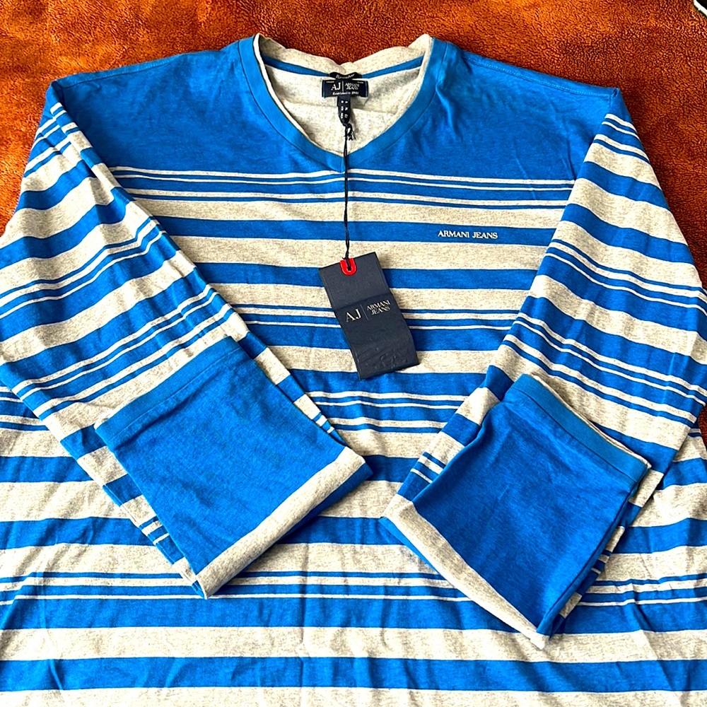 Armani Exchange nice blue and grey shirt. Never worn, excellent condition.